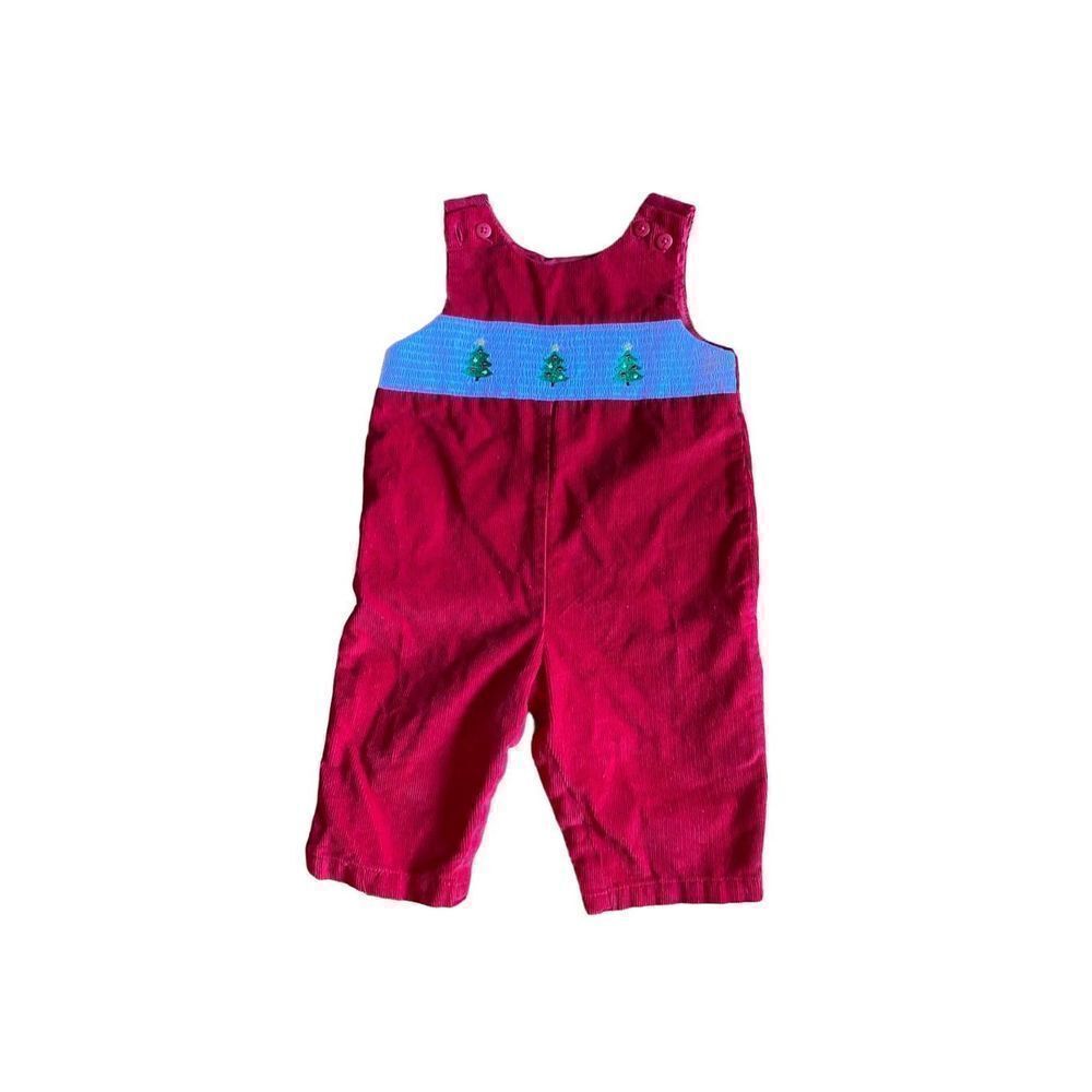 Christmas one piece Christmas tree red and white corduroy overalls size 3/6 mont